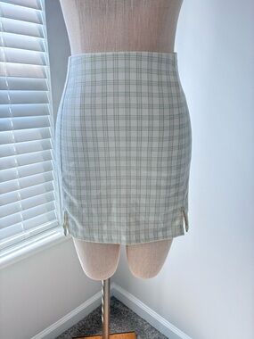 John Galt Brandy Melville Sage Green Cara Plaid Mini Skirt
